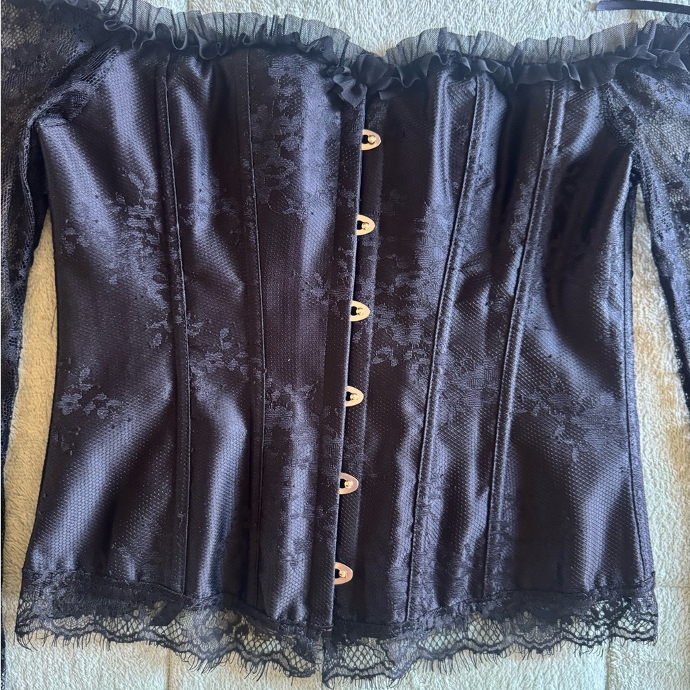 Chic Black Lace Corset Blouse - Picture 4 of 13